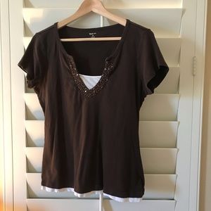 🍍Style & co brown shirt with sequined neckline🍍